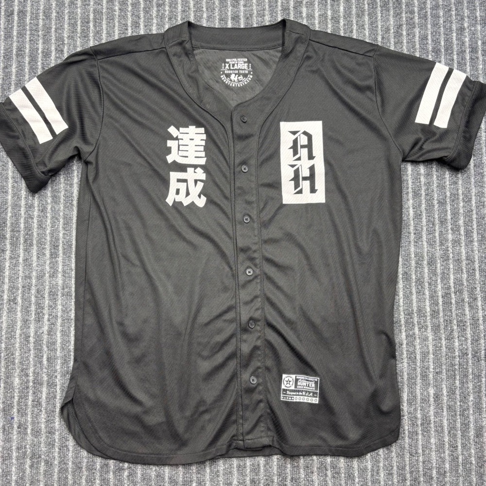 Rooster Teeth Mens Achievement Hunter Baseball Jersey XL Black Gamer Streetwear